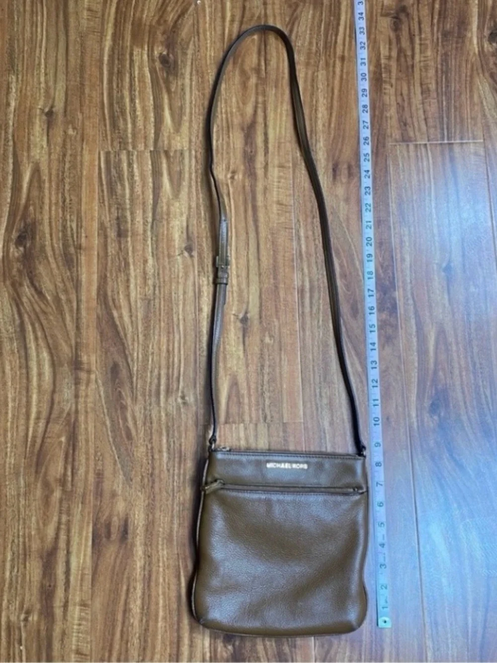 Michael Kors Women's Cognac Pebble Leather Zipper Adjustable Strap Crossbody Bag